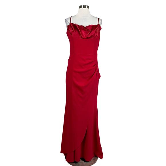 AQUA Women's Formal Dress Size 12 Red Crepe and Satin Long Column Evening Gown - Picture 1 of 14